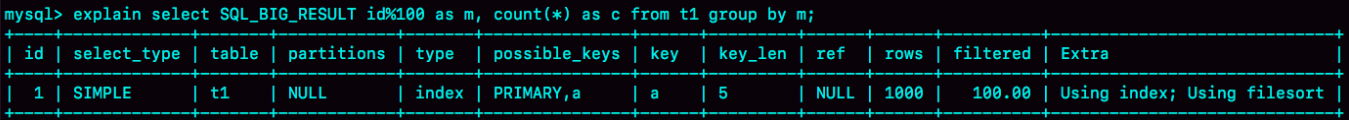 图 13 使用 SQL_BIG_RESULT 的 explain 结果